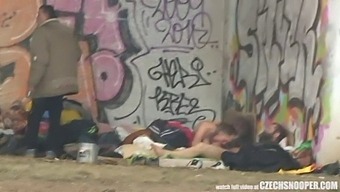 European Homeless Threesome Engages In Public Outdoor Sex