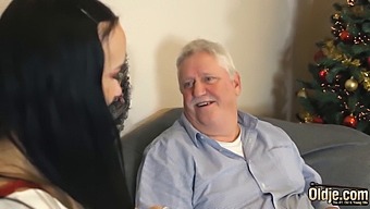 Sasha Sparrow Surprises An Elderly Man With Her Seductive Christmas Gift